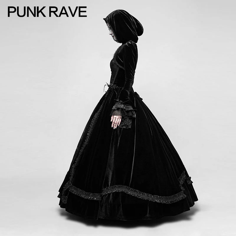 Q-339 Gorgeous Velvet Lace Long black Gothic Dress For Women - Image 2