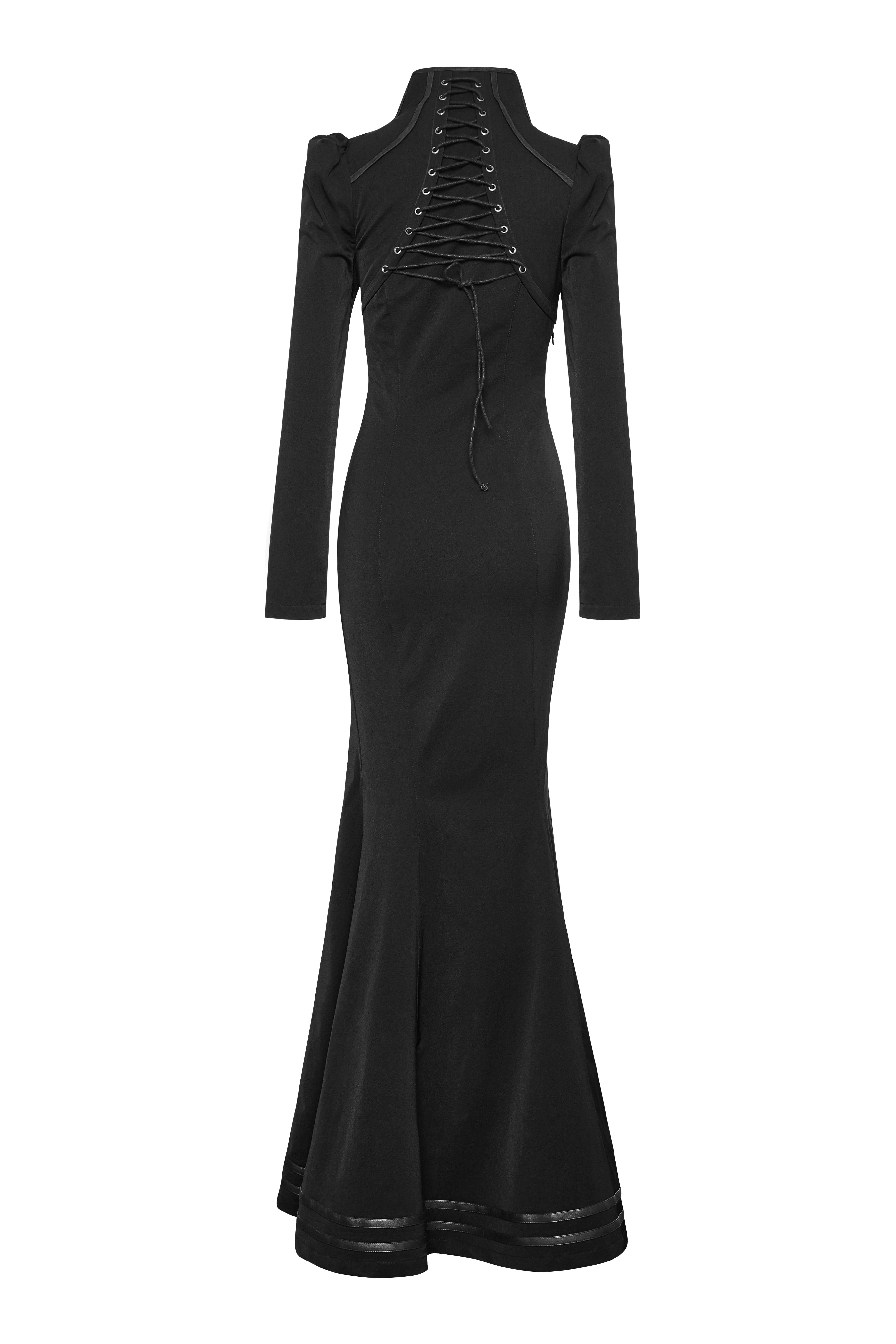 Q-330 Gorgeous Woven Slim black Punk Dress With Eyelet Drawstring - Image 9
