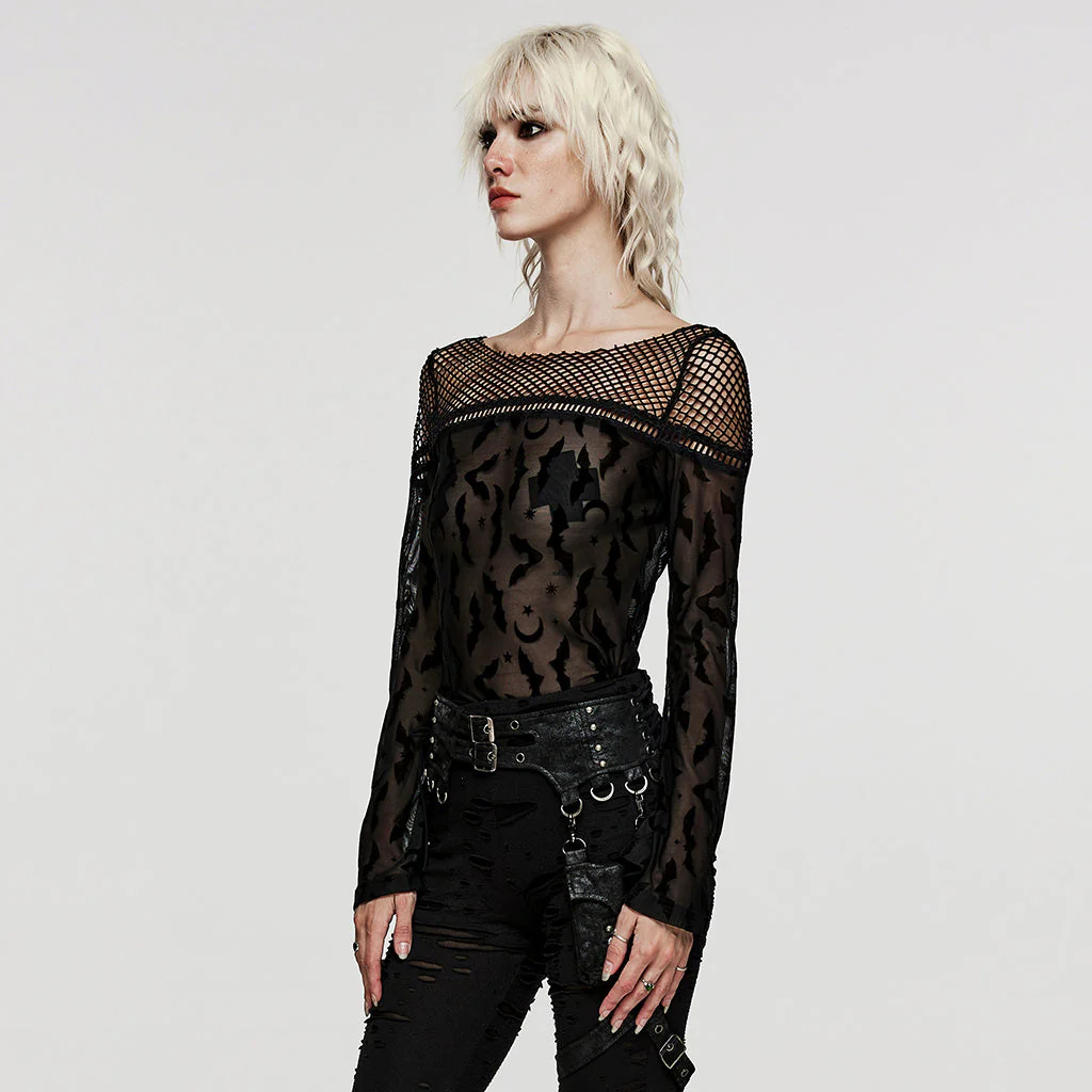 DT-817TCF Goth bat flocked mesh T-shirt - Image 5