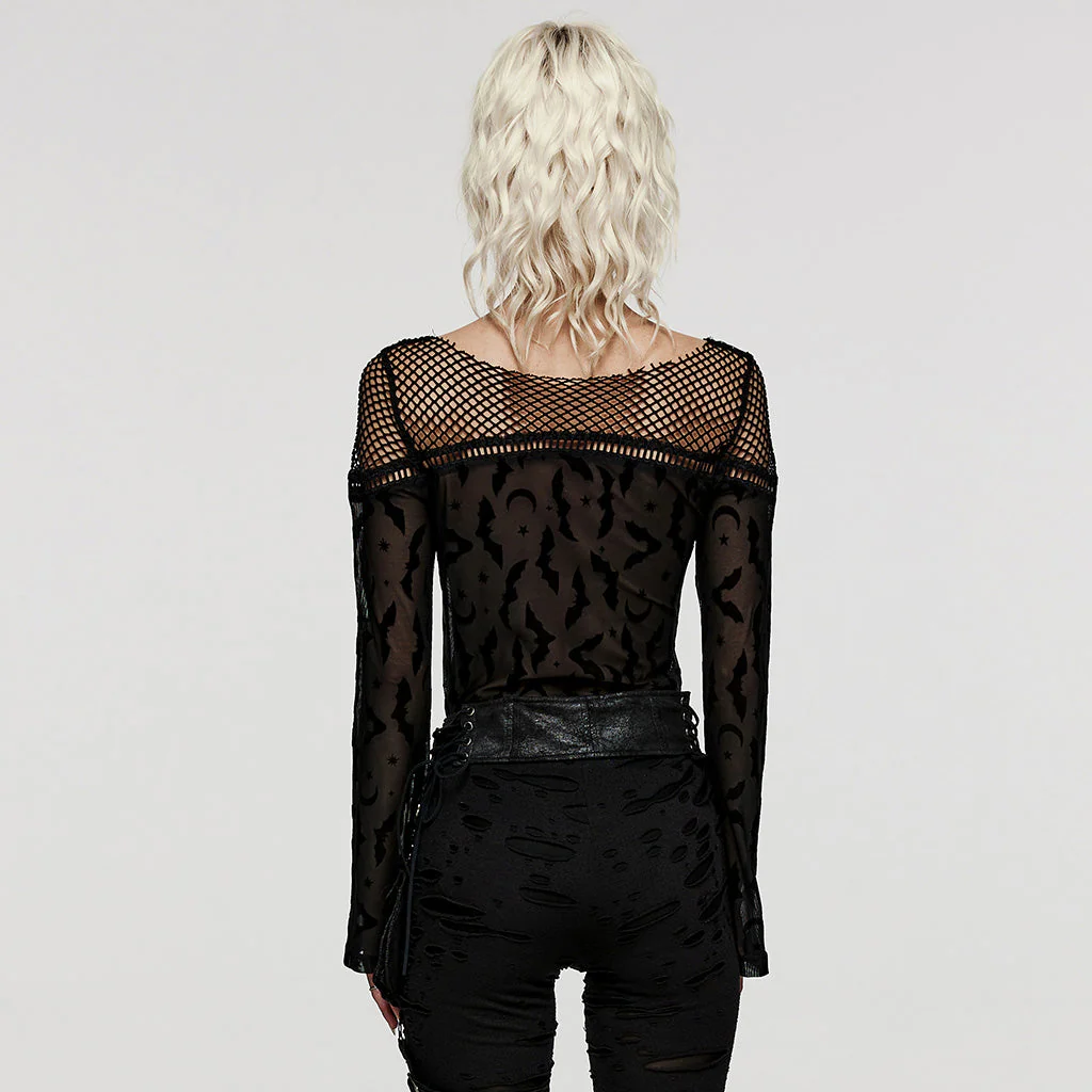 DT-817TCF Goth bat flocked mesh T-shirt - Image 6
