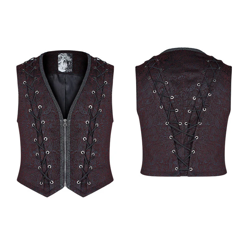 WY-1014 Goth black And Red V-neck Zipper Vest With Cross Decoration - Image 4