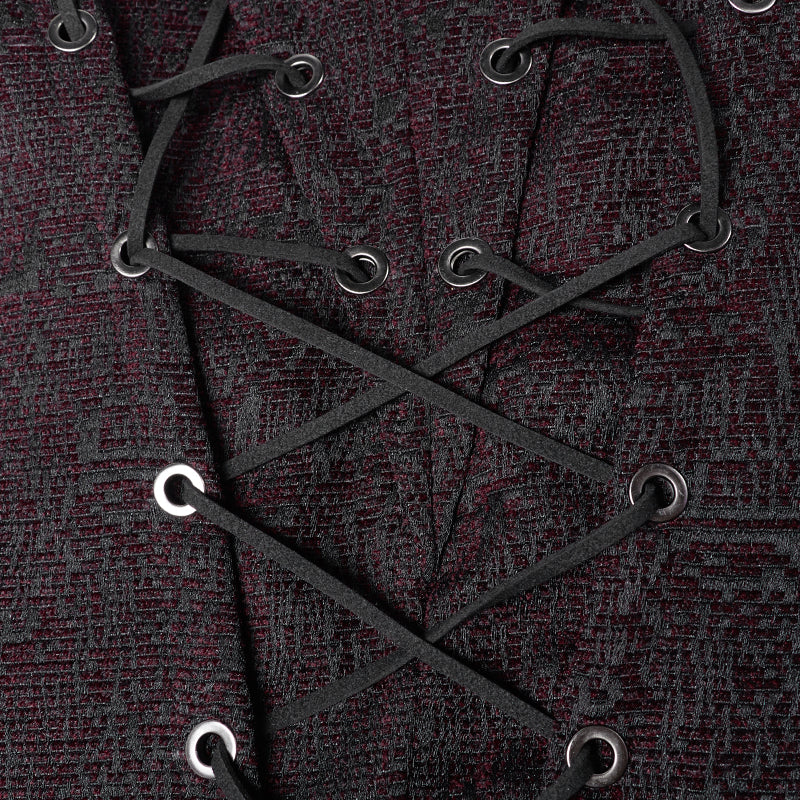 WY-1014 Goth black And Red V-neck Zipper Vest With Cross Decoration - Image 5