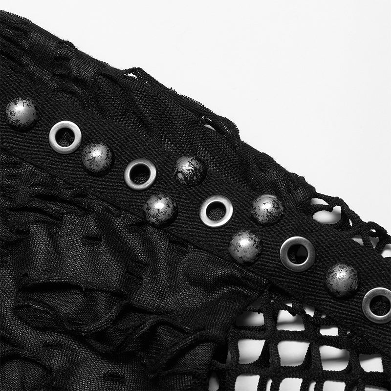 WT-703TDM Goth Daily Wear Knited Broken Holes Short Sleeve T-shirt - Image 5