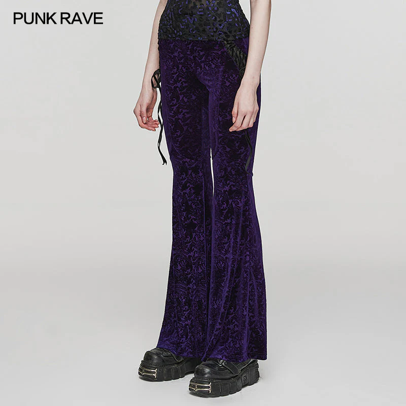 DK-567XCF Goth Dark Texture Jacquard Flare Pants - Image 3