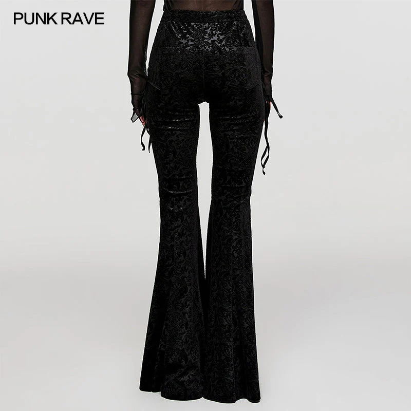 DK-567XCF Goth Dark Texture Jacquard Flare Pants - Image 7