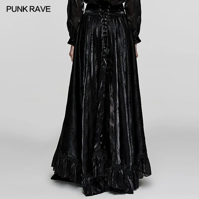 WQ-670BQF Goth rose flocked mesh Skirt - Image 3