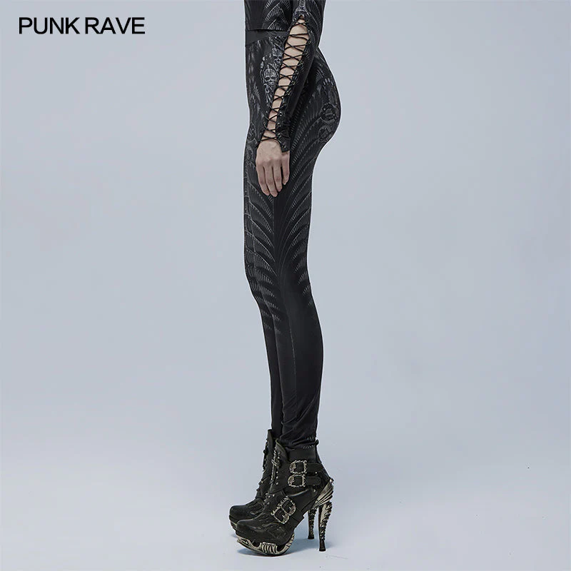 WK-491DQF Goth skinny skeleton print Leggings - Image 7