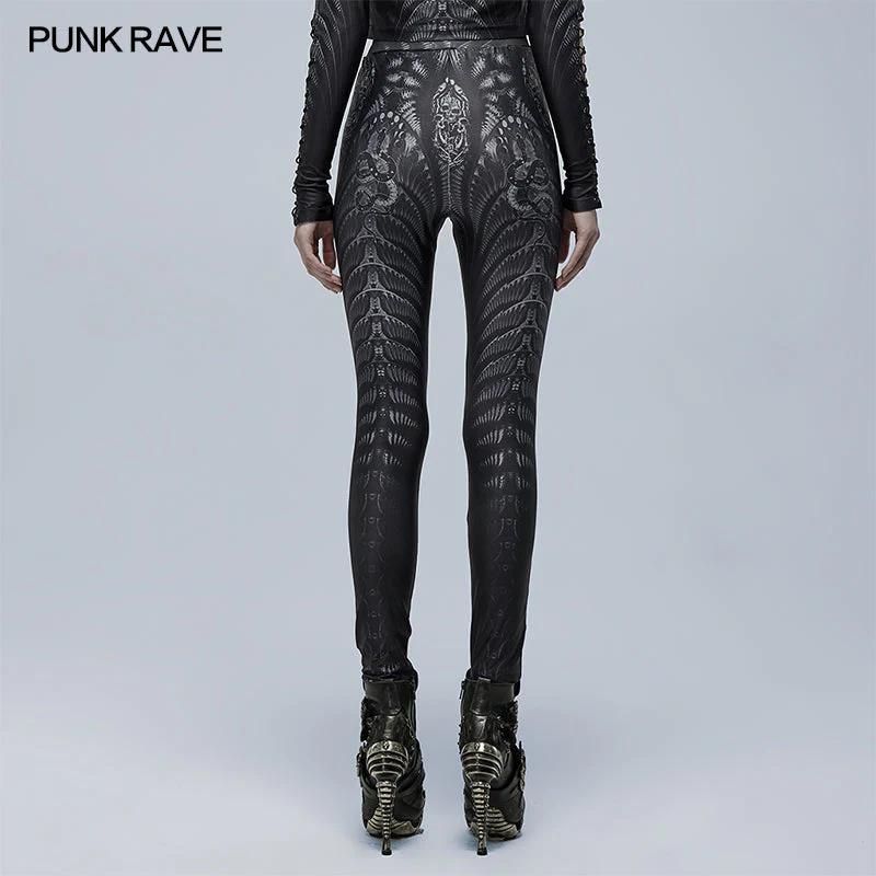 WK-491DQF Goth skinny skeleton print Leggings - Image 8