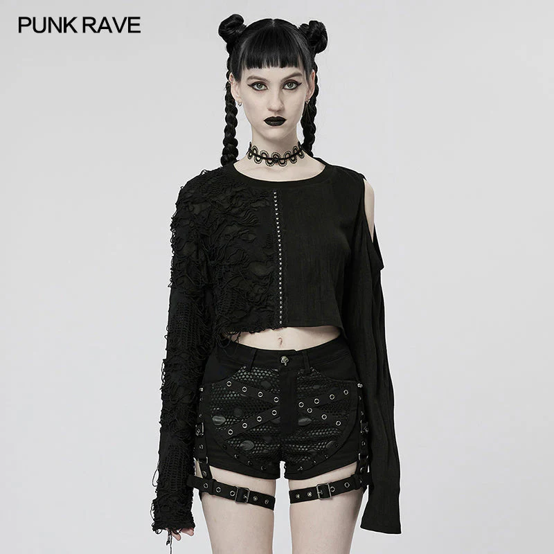 WT-776TCF Goth Splicing Long Sleeves T-shirt