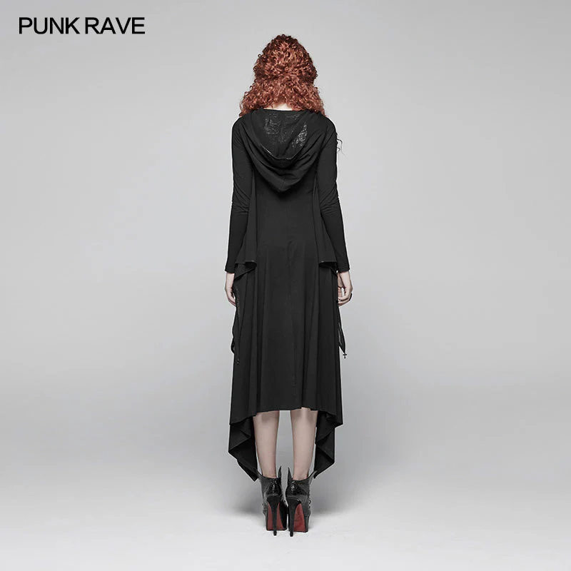 WQ-375 Gothic Bat Wing Hooded Long Sleeves Asymmetrical Dress - Image 3