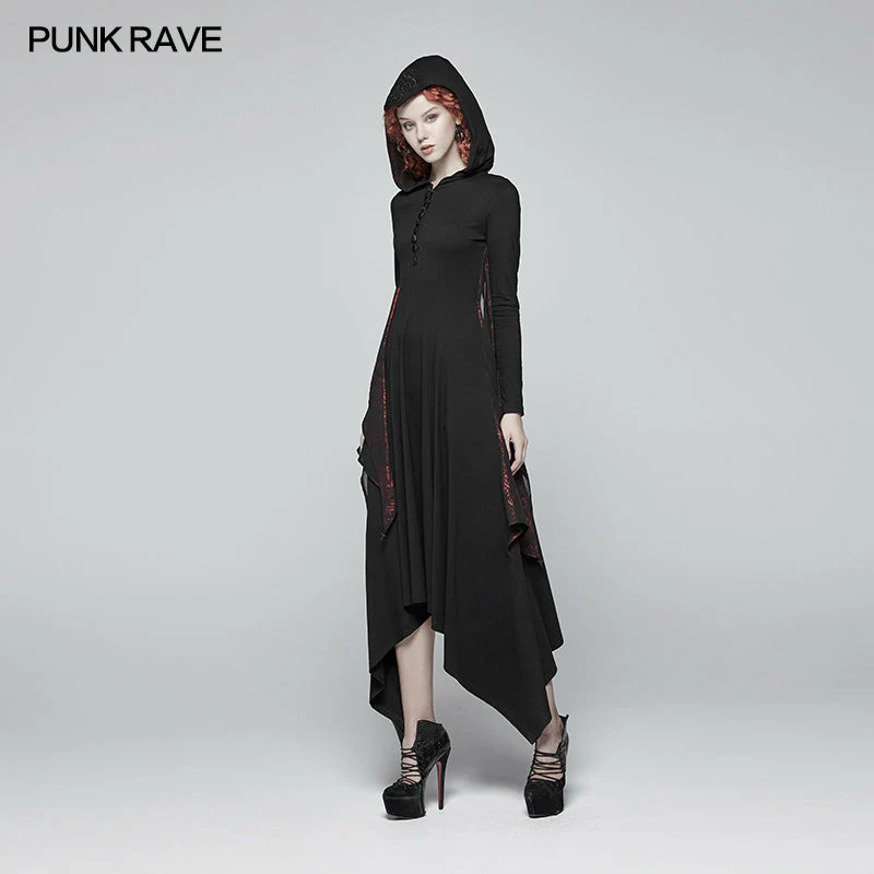 WQ-375 Gothic Bat Wing Hooded Long Sleeves Asymmetrical Dress - Image 8