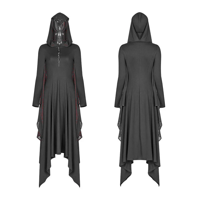 WQ-375 Gothic Bat Wing Hooded Long Sleeves Asymmetrical Dress - Image 9
