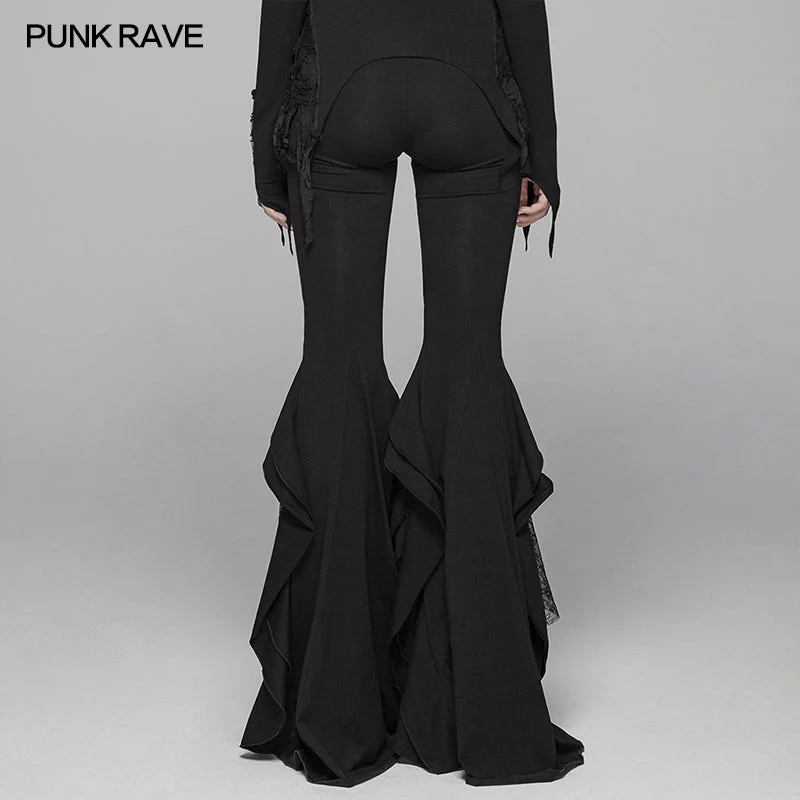 WK-379 Gothic Big Pendulum Trousers Flared Stitched Lace Pants - Image 3