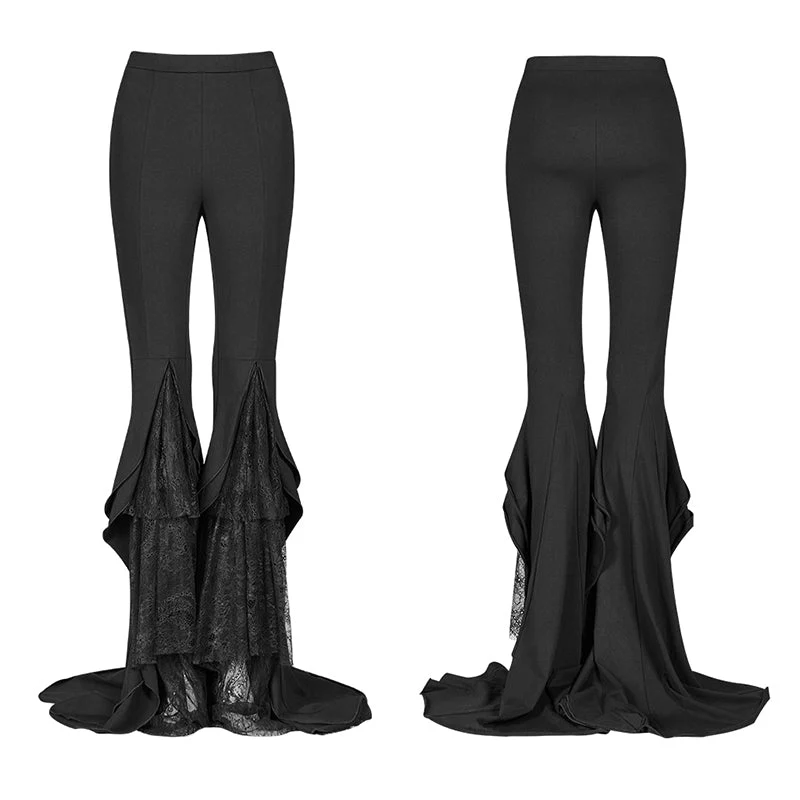 WK-379 Gothic Big Pendulum Trousers Flared Stitched Lace Pants - Image 4