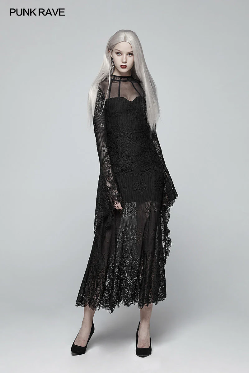 WQ-382 Gothic Daily Wear Long Sleeves Lace Dress - Image 6