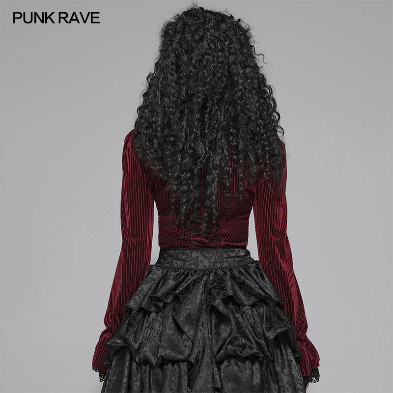 WY-1041 Gothic Dark-Grain Long Sleeve Velvet Shirt - Image 18