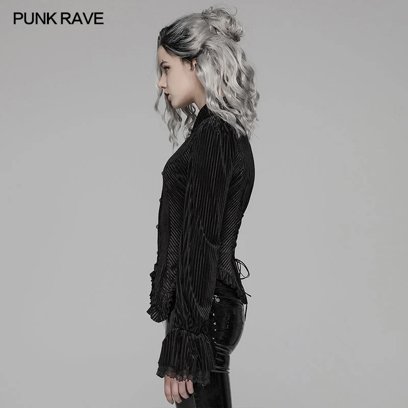 WY-1041 Gothic Dark-Grain Long Sleeve Velvet Shirt - Image 2