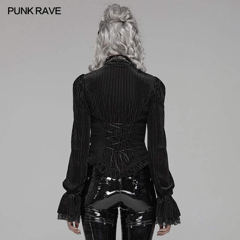 WY-1041 Gothic Dark-Grain Long Sleeve Velvet Shirt - Image 3