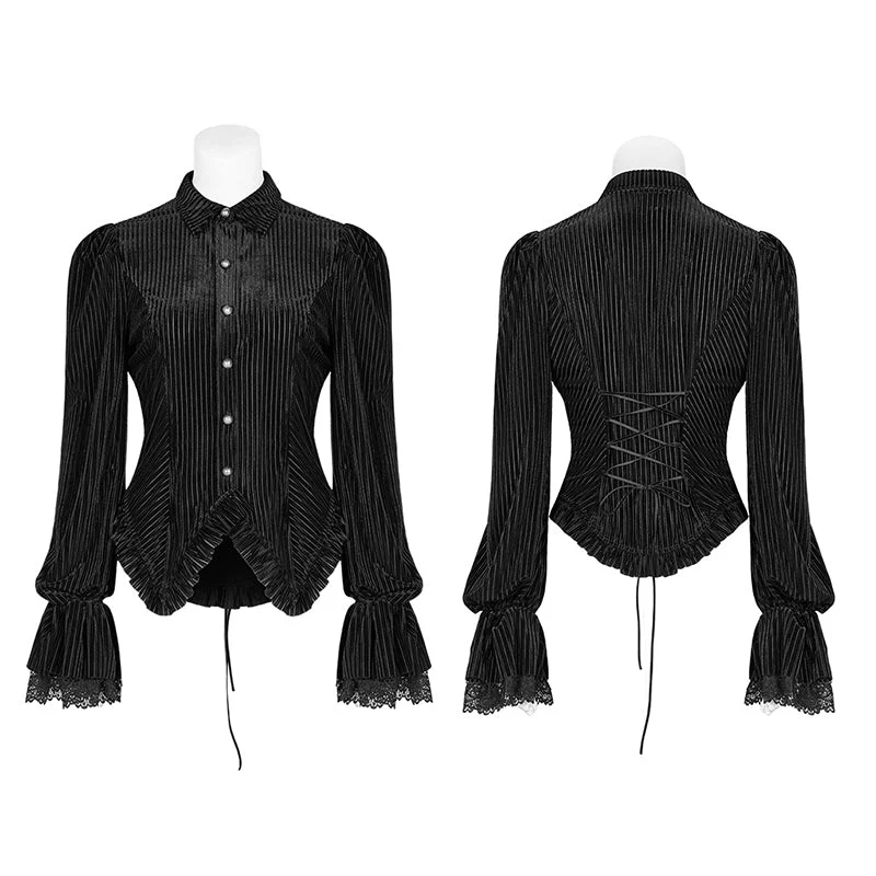 WY-1041 Gothic Dark-Grain Long Sleeve Velvet Shirt - Image 4