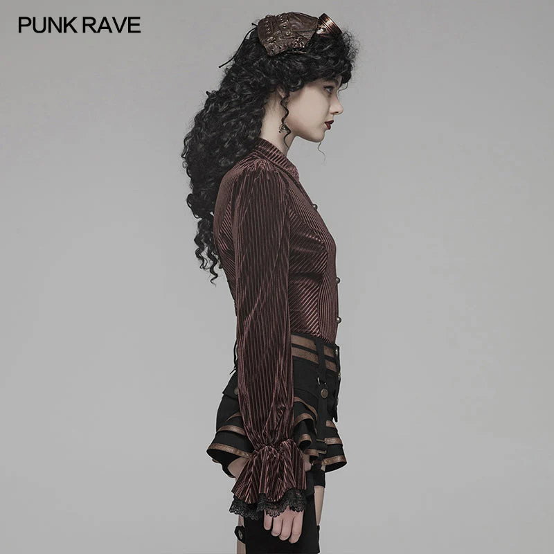 WY-1041 Gothic Dark-Grain Long Sleeve Velvet Shirt - Image 7
