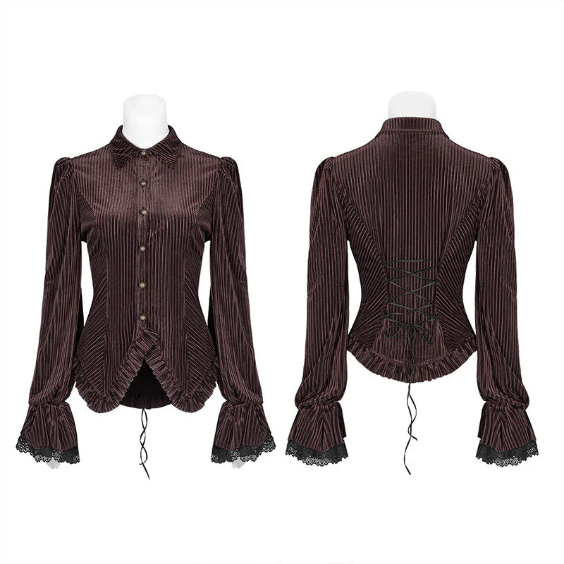 WY-1041 Gothic Dark-Grain Long Sleeve Velvet Shirt - Image 9