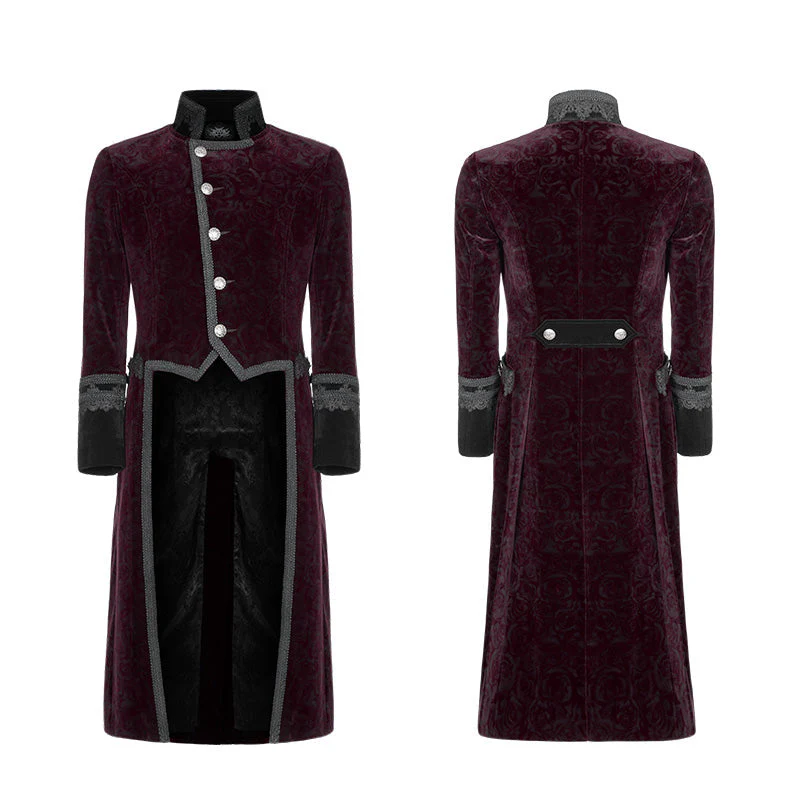 WY-942 Gothic Dark Rose Printed Velvet Swallowtail Coat Jacket - Image 4