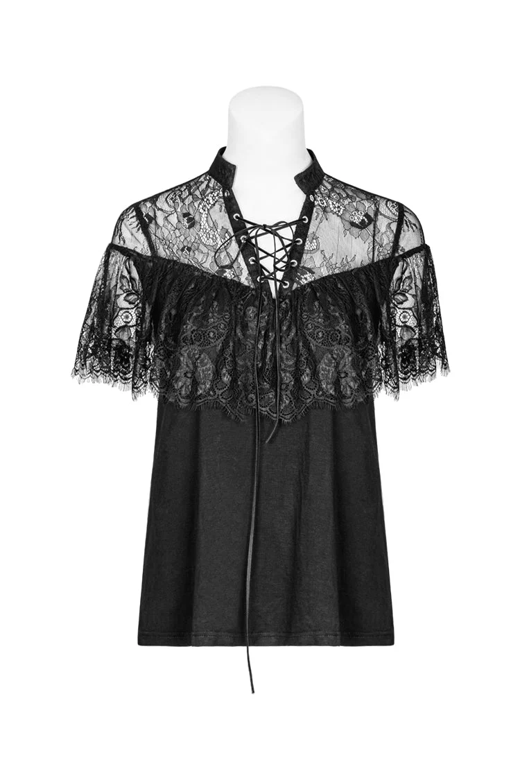 OPT-265 Gothic Exquisite Corns Tied Rope Lotus Leaf Lace Shirt For Women
