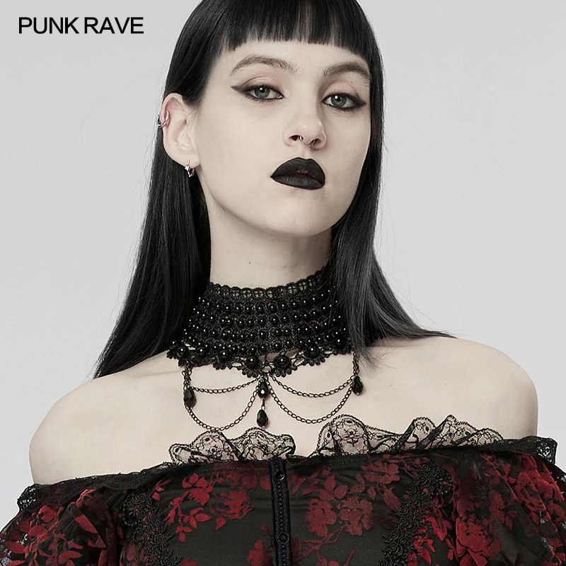 WS-536LHF Gothic gorgeous black pearly choker - Image 4