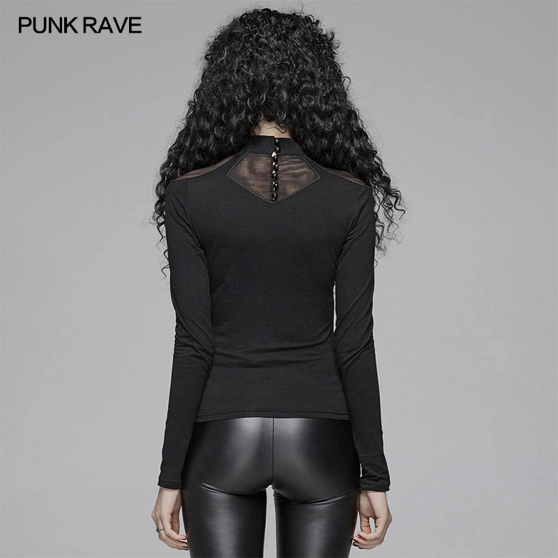 WT-569 Gothic Hollow-out Long Sleeve T-shirt For Women - Image 3