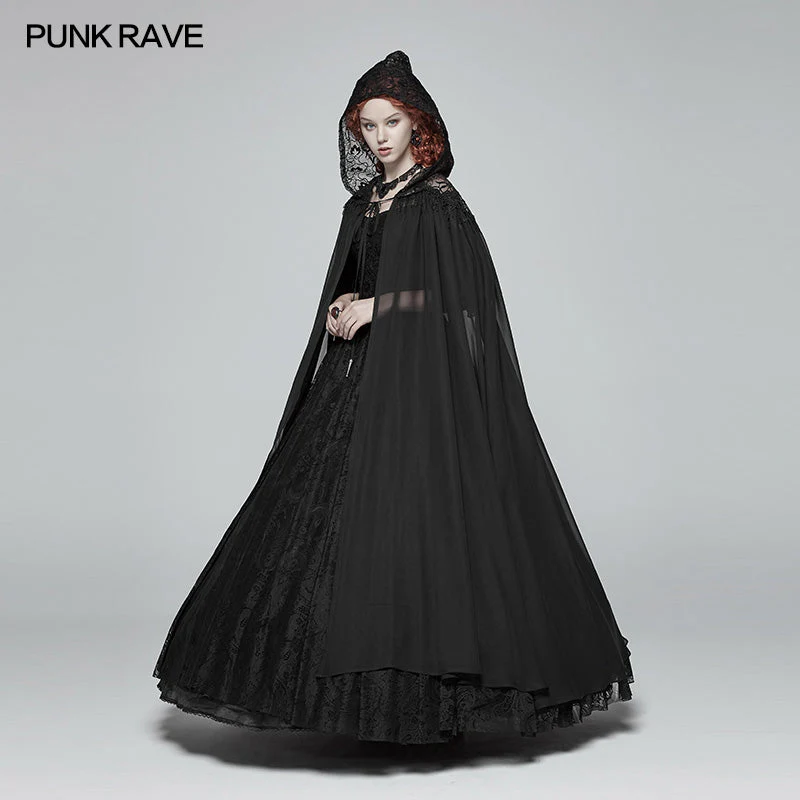 WY-959 Gothic Hooded Chiffon Cape Long Coat - Image 2