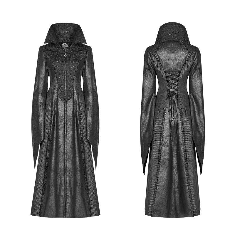 WY-984 Gothic Judge Standing Collar PU Long Coat - Image 4