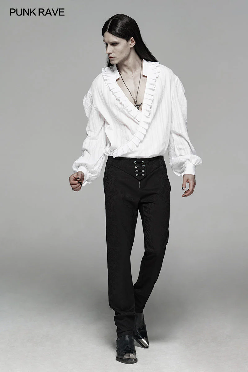 WY-1113 Gothic Low-cut V-neck Loose Shirt For Men - Image 12