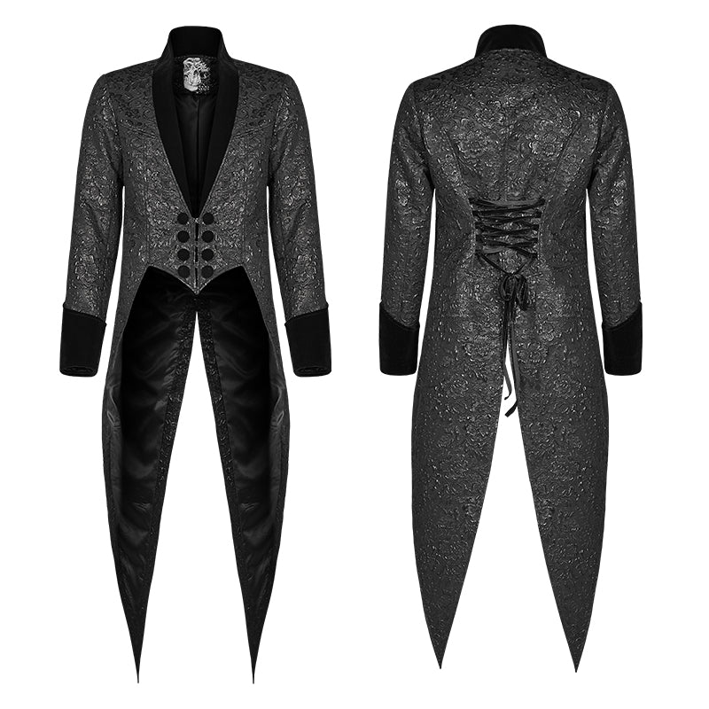 WY-1011 Gothic Medium Length Jacquard Jacket Lace-up Back Tailcoat - Image 4