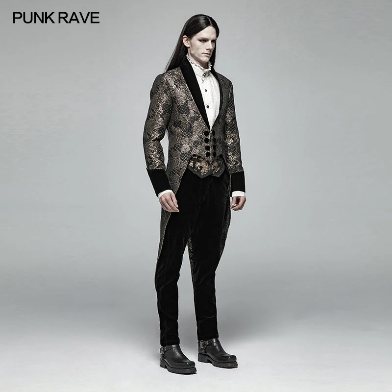 WY-1011 Gothic Medium Length Jacquard Jacket Lace-up Back Tailcoat - Image 8