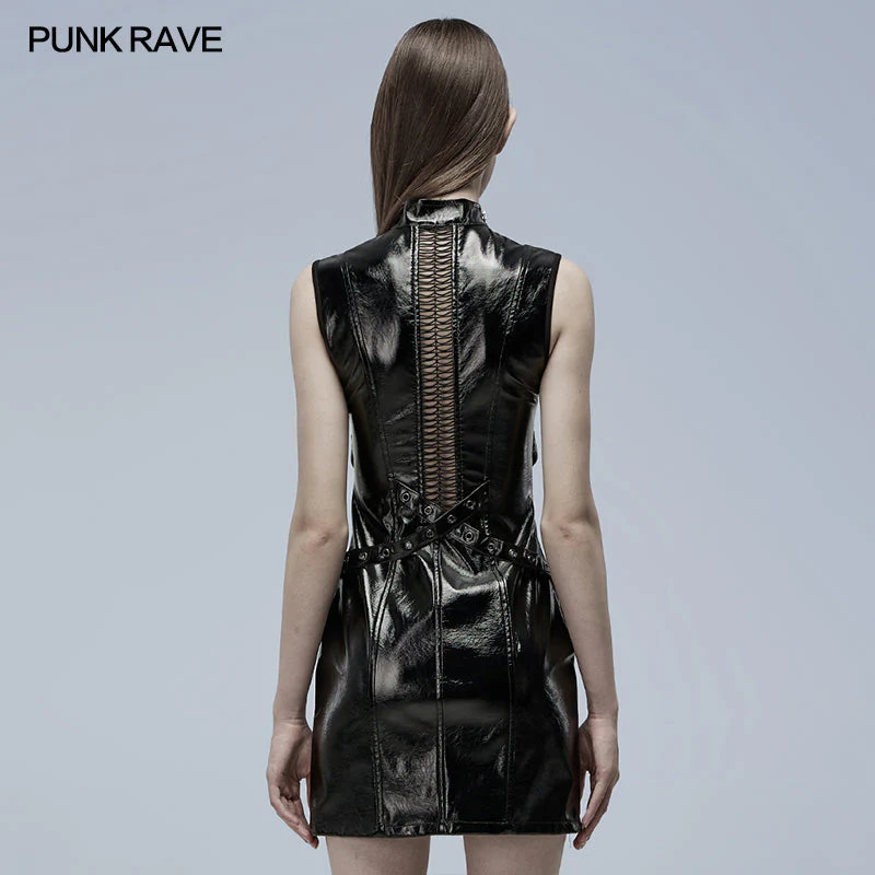 WQ-560LQF Gothic patent leather hollowed out dress - Image 3