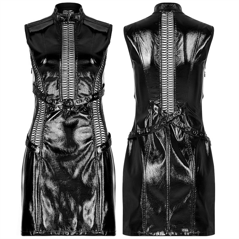 WQ-560LQF Gothic patent leather hollowed out dress - Image 4