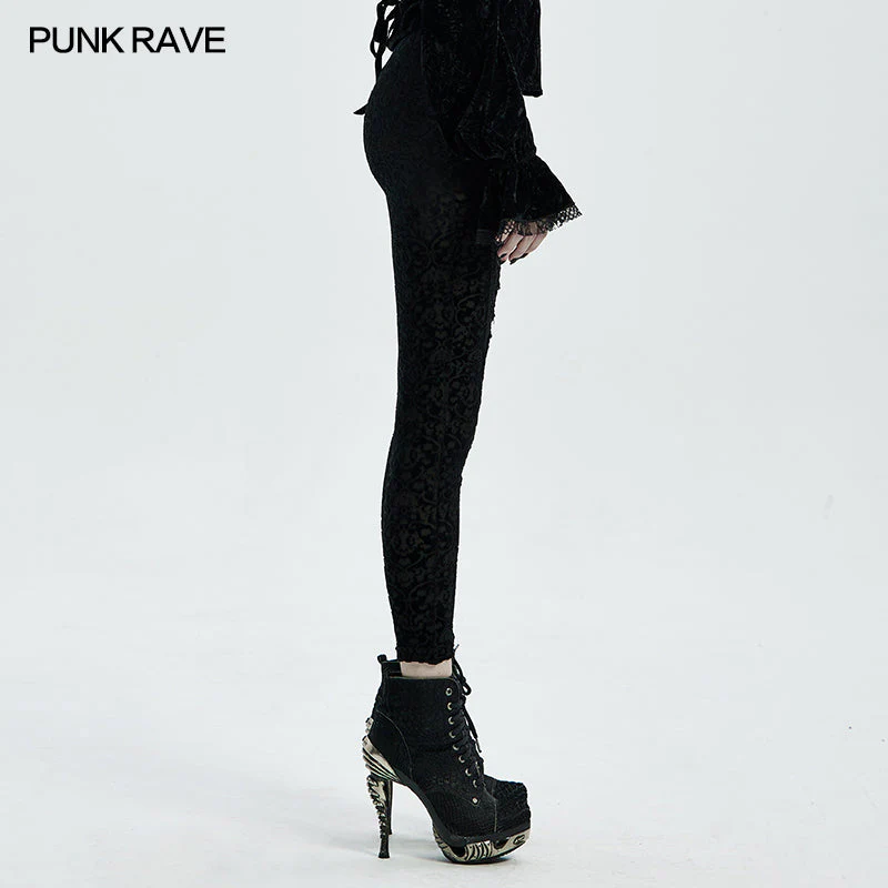 WK-464DDF Gothic retro burn out flower leggings - Image 2