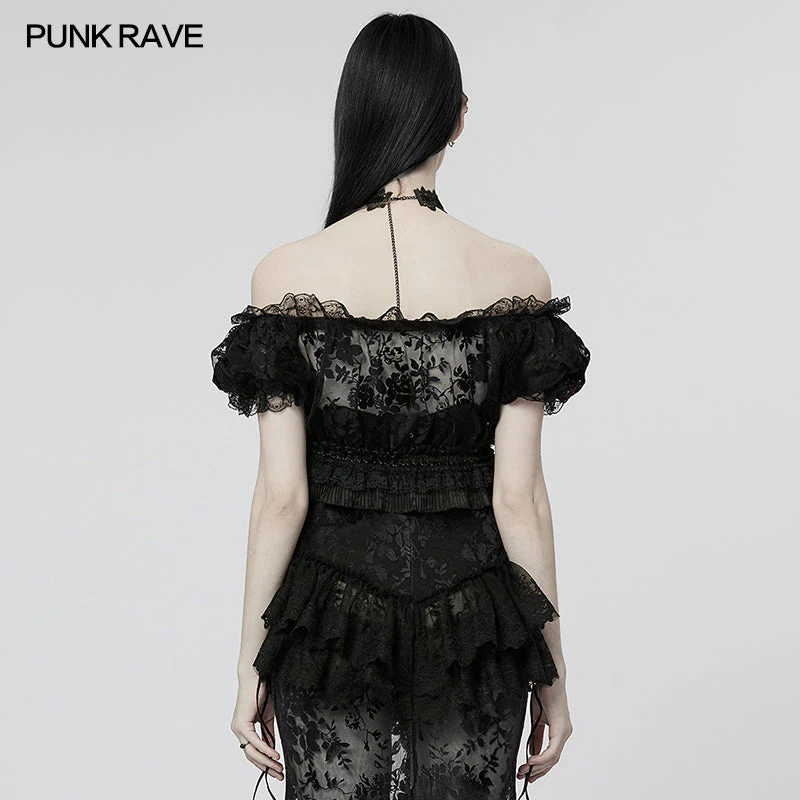 WT-775TDF Gothic Sexy Flocking Mesh T-shirt - Image 3
