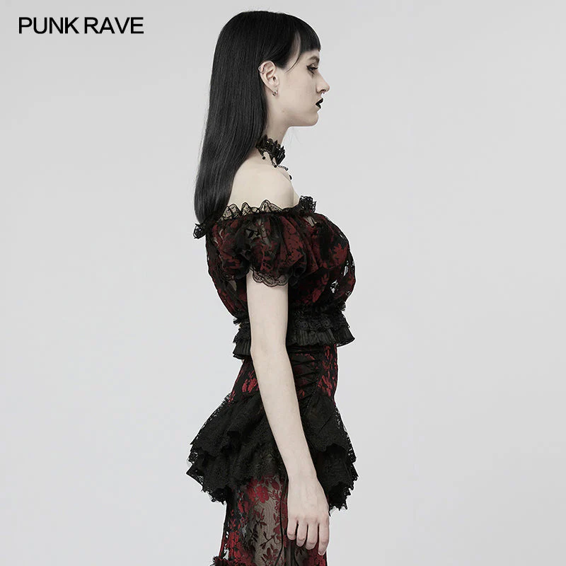 WT-775TDF Gothic Sexy Flocking Mesh T-shirt - Image 6