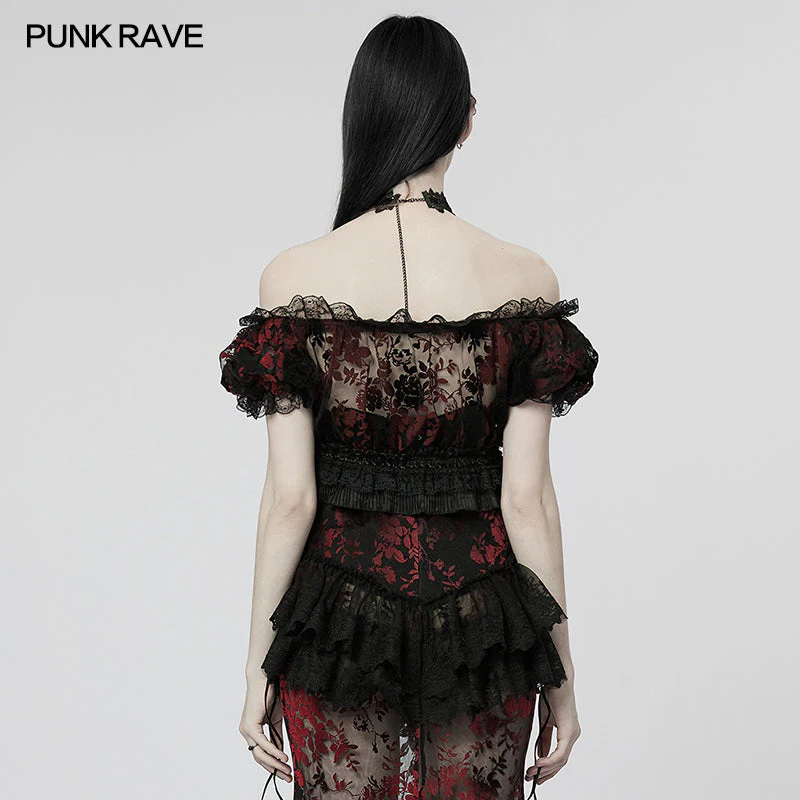 WT-775TDF Gothic Sexy Flocking Mesh T-shirt - Image 7