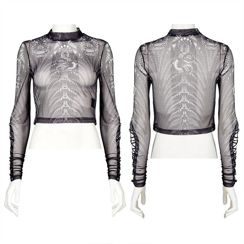 WT-699DQF Gothic skeleton print mesh T-shirt - Image 4