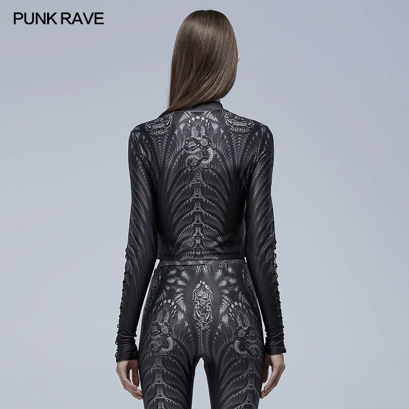 WT-699DQF Gothic skeleton print mesh T-shirt - Image 8