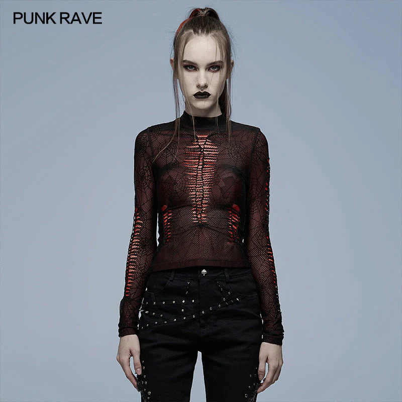 WT-695TCF Gothic spider web printting perspective T-shirt - Image 6