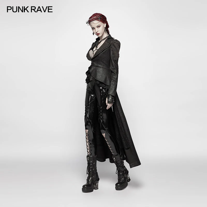 WY-957 Gothic Stand/Lapel Collar Dark High-low Coat - Image 2