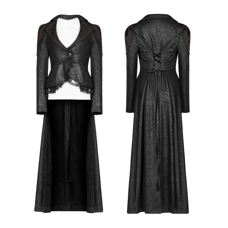WY-957 Gothic Stand/Lapel Collar Dark High-low Coat - Image 5