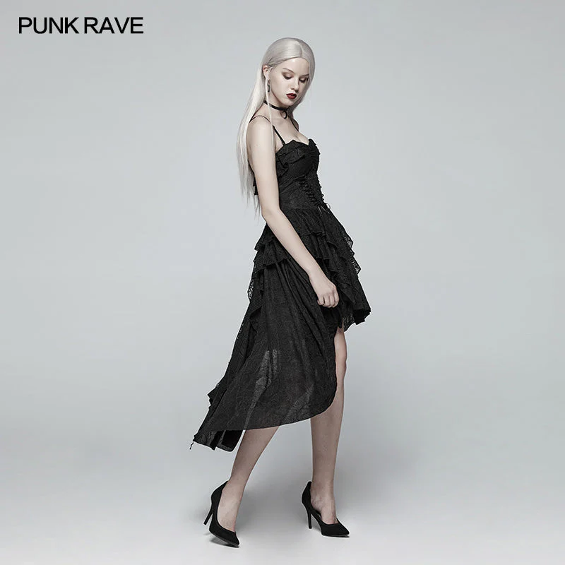 WQ-387 Gothic Strapless High Low Dress With Detachable Shoulder Strap - Image 2