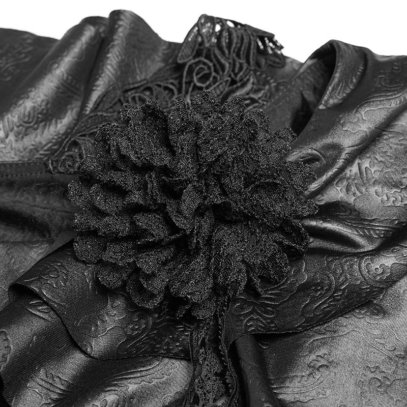 WT-550 Gothic Stretch Dark Pattern Asymmetric Collar Top With Ruffle Cuff - Image 5