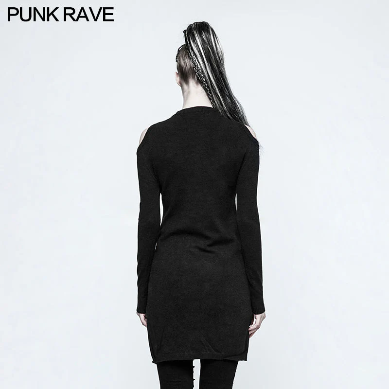 OPM-042 Gothic Style Sexy Slit Strapless Punk Sweaters With Mandarin Collar - Image 3