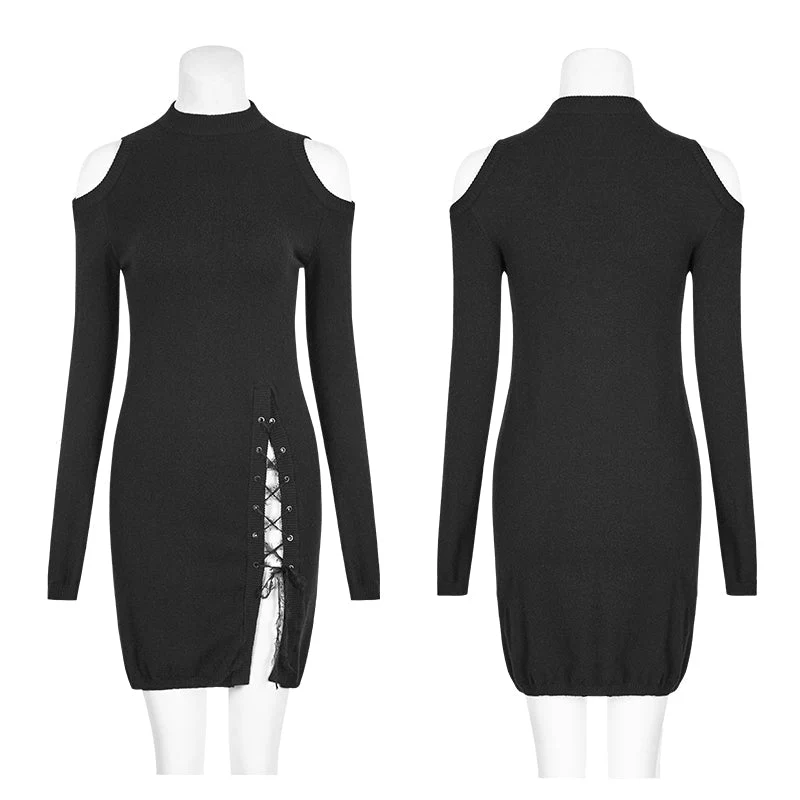 OPM-042 Gothic Style Sexy Slit Strapless Punk Sweaters With Mandarin Collar - Image 4