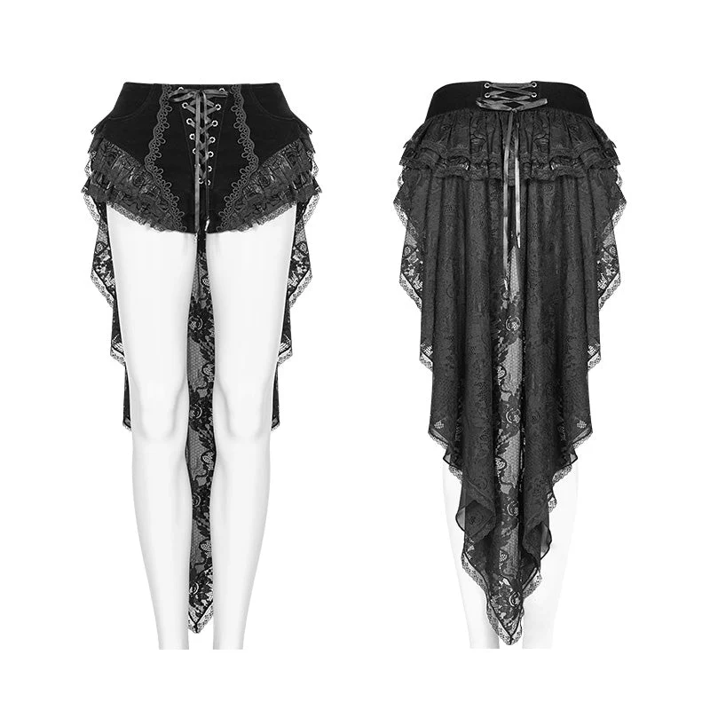 WK-354 Gothic Swallow Tail Dress Shorts With Lace Pleat Streamers - Image 4